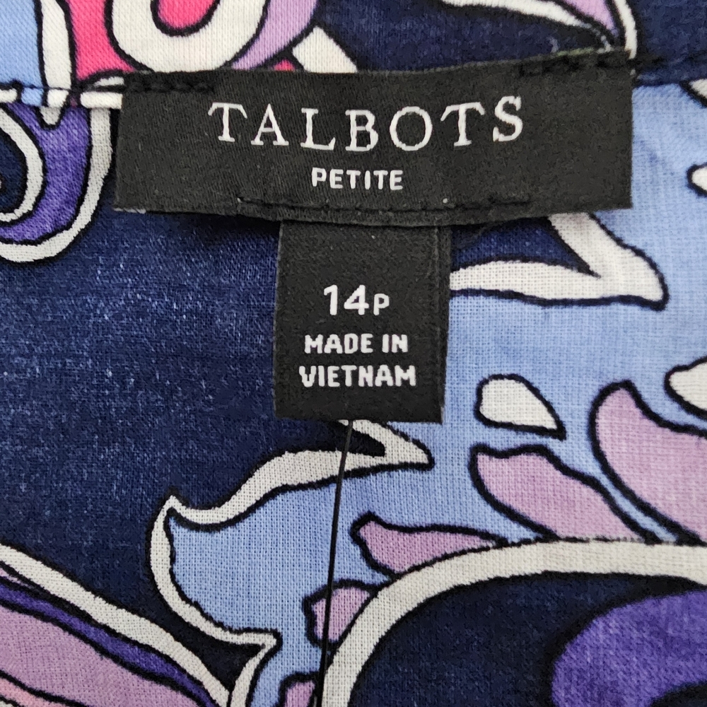 Talbots Voile Fit & Flare Swirl Paisley Floral Cottagecore Cotton Shirtdress 14P - Picture 5 of 6